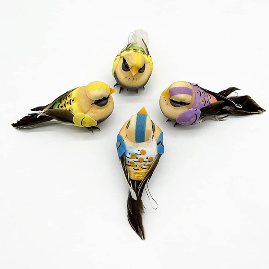 Uccelli artificiali in schiuma con artigli, confezione da 4 pezzi, 10 cm, decorazioni a tema piume
