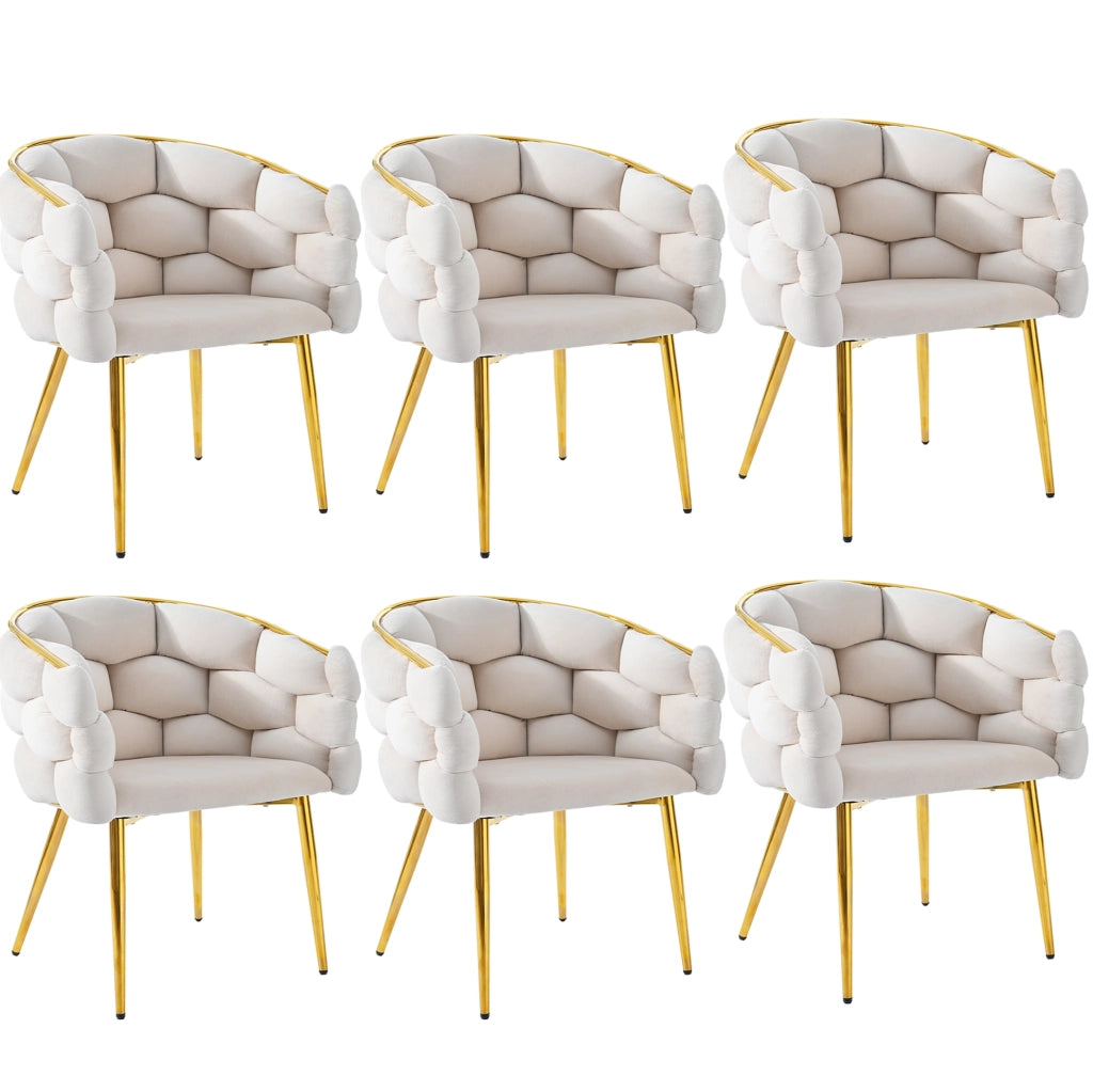 Set di 6 sedie da pranzo in velluto beige con schienale dorato