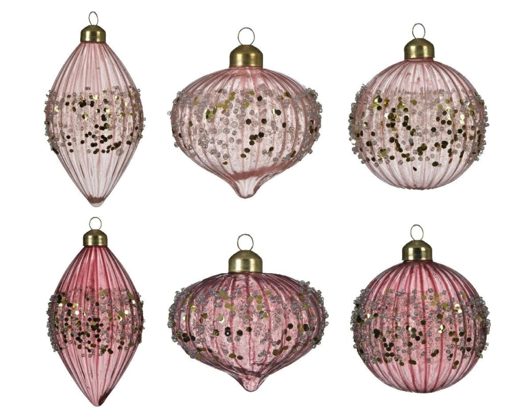 Pallina Di Natale Decoris Vetro Glitterato Rosa 8Cm Assoriti