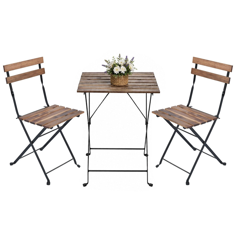 Set Bistro Richiudibile Tavolino E Due Sedie Da Giardino Acaciao E Nero