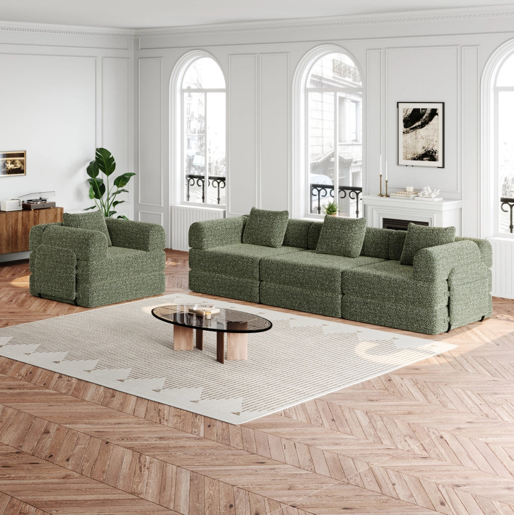 Divano letto singolo 2 in 1 in ciniglia verde con vano nel bracciolo