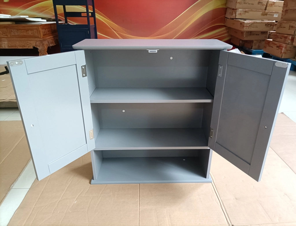 Mobile bagno da parete in MDF con 2 ante e ripiani regolabili, grigio, 54,6x19,8x60 cm