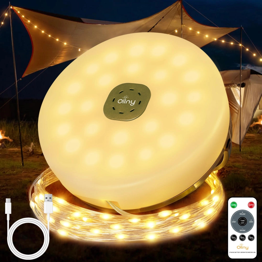 Catena luminosa da campeggio, 10 metri, LED, ricaricabile tramite USB, 8 modalità