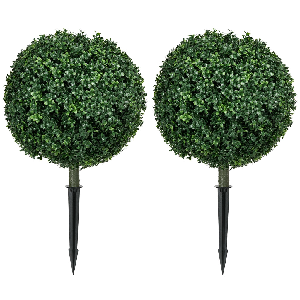 Set 2 alberi artificiali di bosso resistenti ai raggi UV, plastica verde, Ø40 × 70 cm
