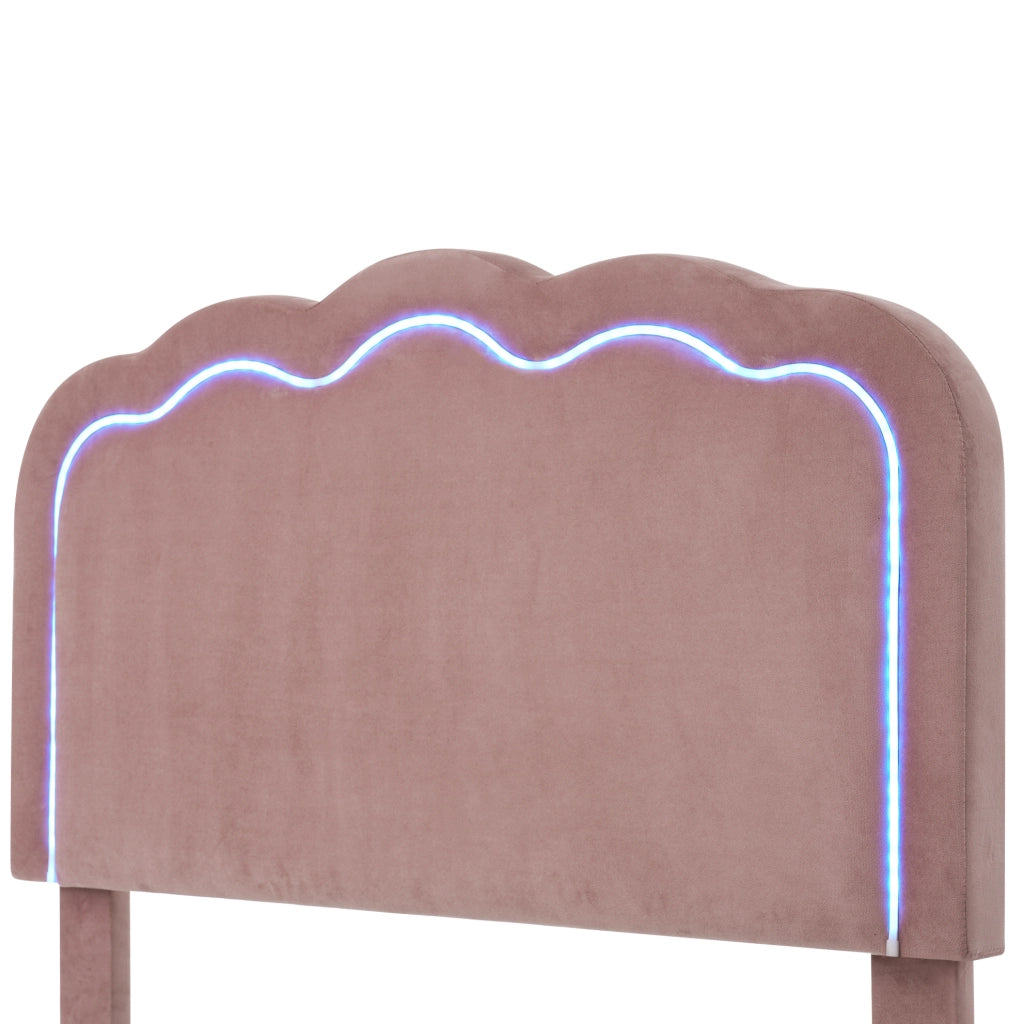 Letto singolo imbottito WUVRIE 90x190 cm con testiera LED regolabile in velluto rosa