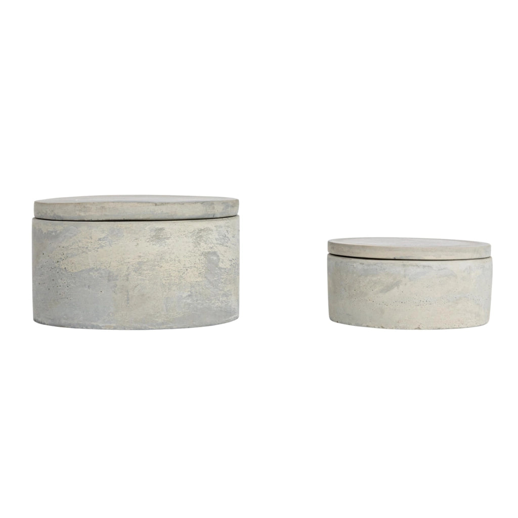 Contenitori in cemento grigio con coperchi, set da 2