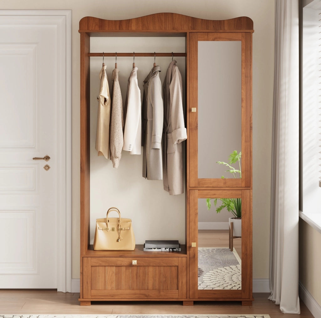 Armadio guardaroba 115;5x38;5x194;5 cm con specchio e appendiabiti in MDF noce