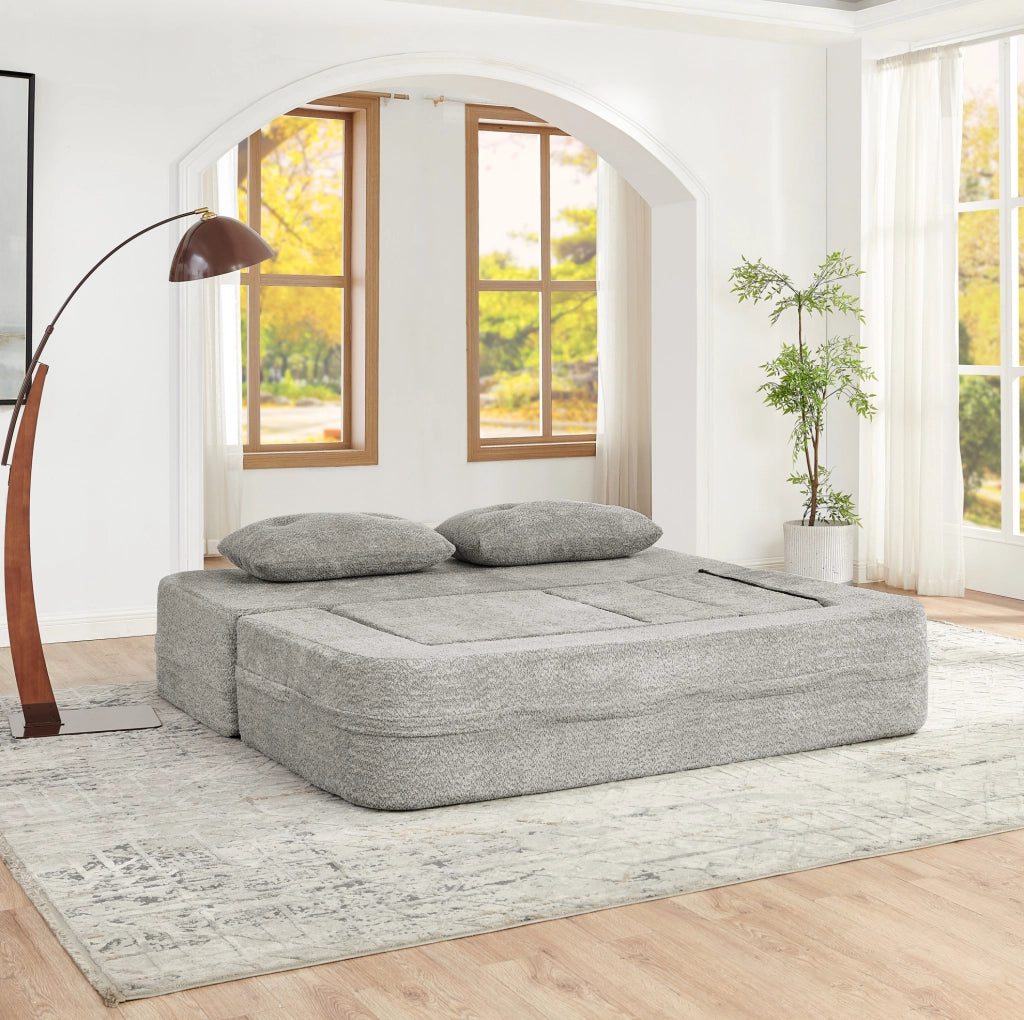 DIVANO modulare 2 posti trasformabile in letto con poltrona, grigio chiaro, set da 2 pezzi