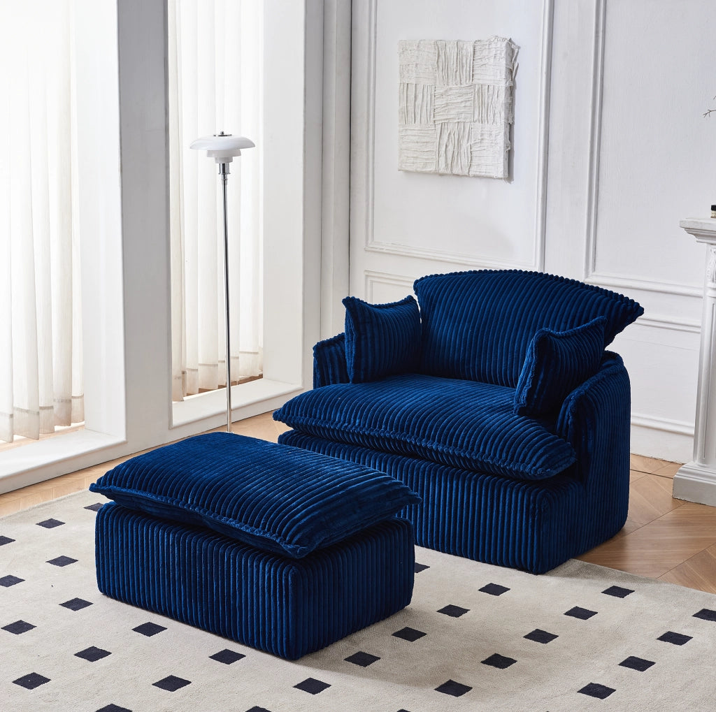 POLTRONA compressa con pouf, 115x89x77 cm, rivestimento blu