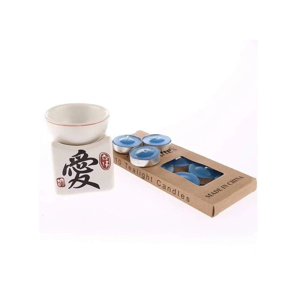 Bruciatore per olio con decorazione a tema romantico, in Vetroceramica, include 10 candeline