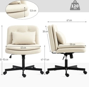 Sedia da ufficio senza braccioli 63x67x83-93 cm in similpelle beige con ruote