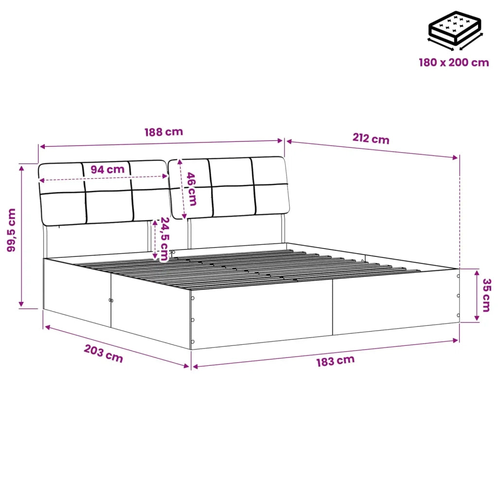 Letto matrimoniale con testiera Legno vecchio e grigio scuro 3440364