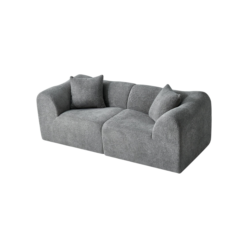 Divano 2 posti in velluto grigio con 2 cuscini, 193 cm