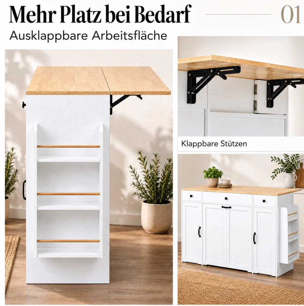 Credenza da cucina bianca con 3 cassetti e 2 ante