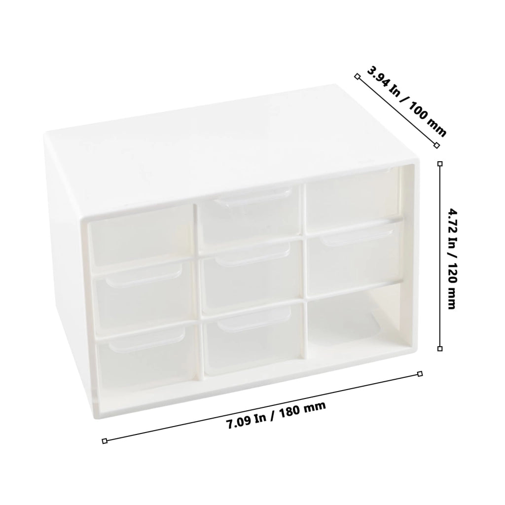 Contenitore con 9 cassetti, set da 6, 18x12x10 cm, bianco