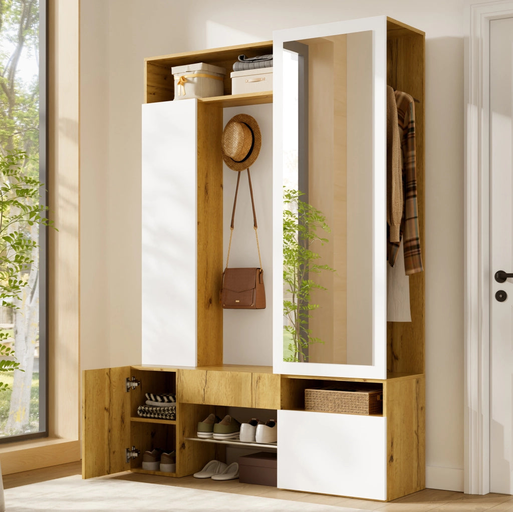 Mobile ingresso in MDF con specchio, scarpiera e guardaroba