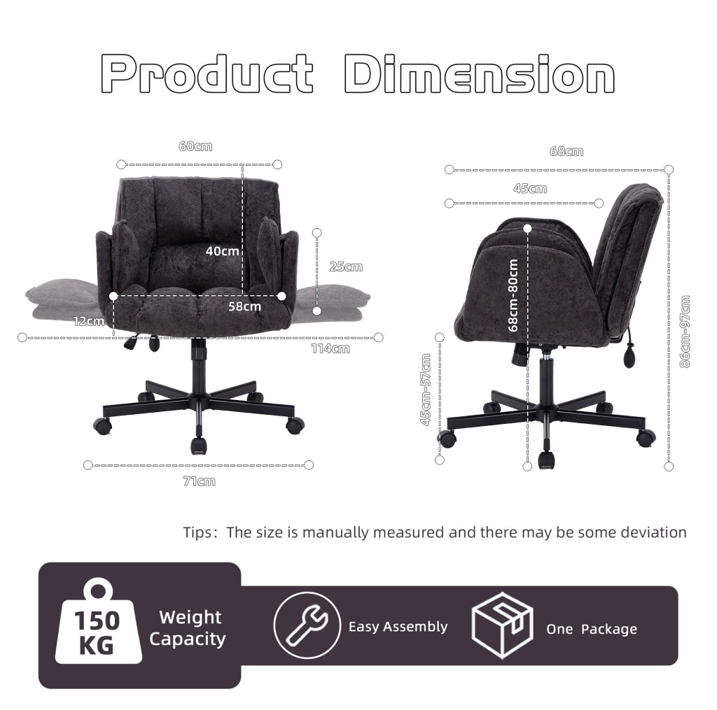 Sedia ufficio ergonomica 71x68x97 cm in tessuto nero, braccioli pieghevoli e ruote