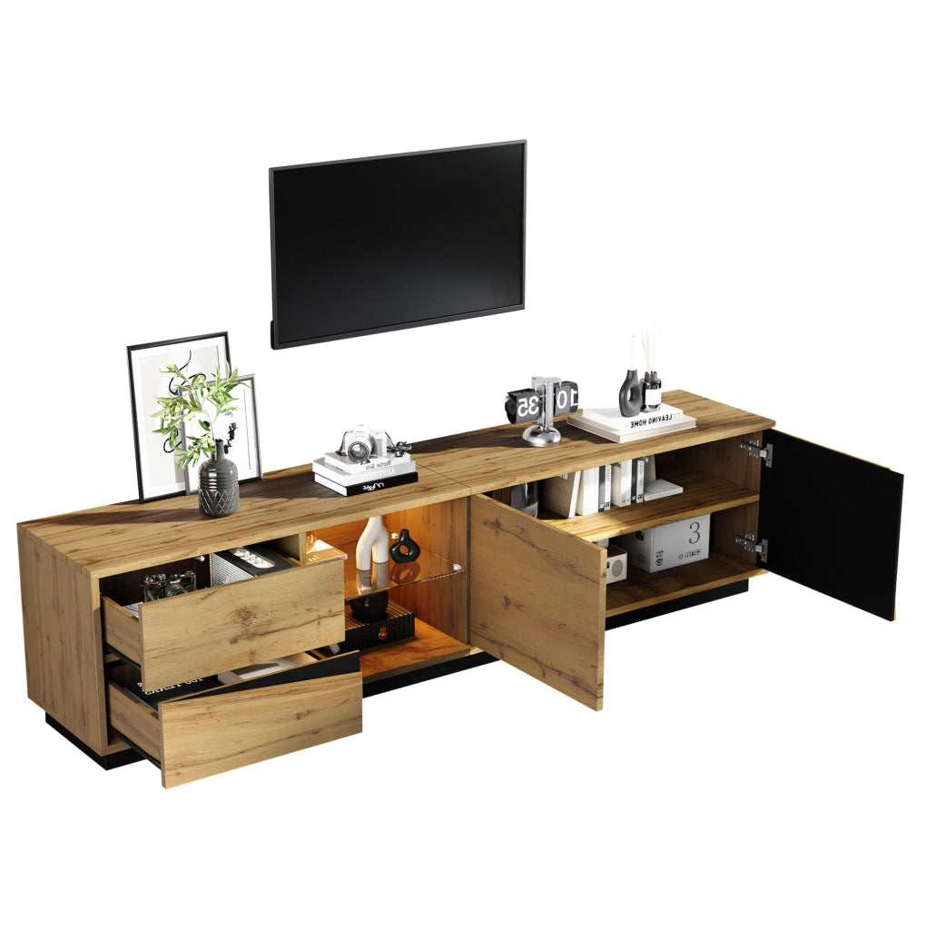 Mobile TV 180 × 35 × 45 cm in MDF con LED, 2 cassetti e 2 ante
