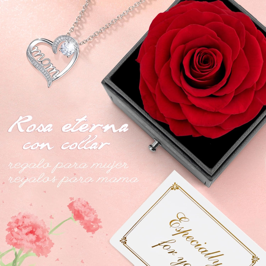 Rosa preservata con ciondolo, regalo per la Festa della Mamma, colore rosso