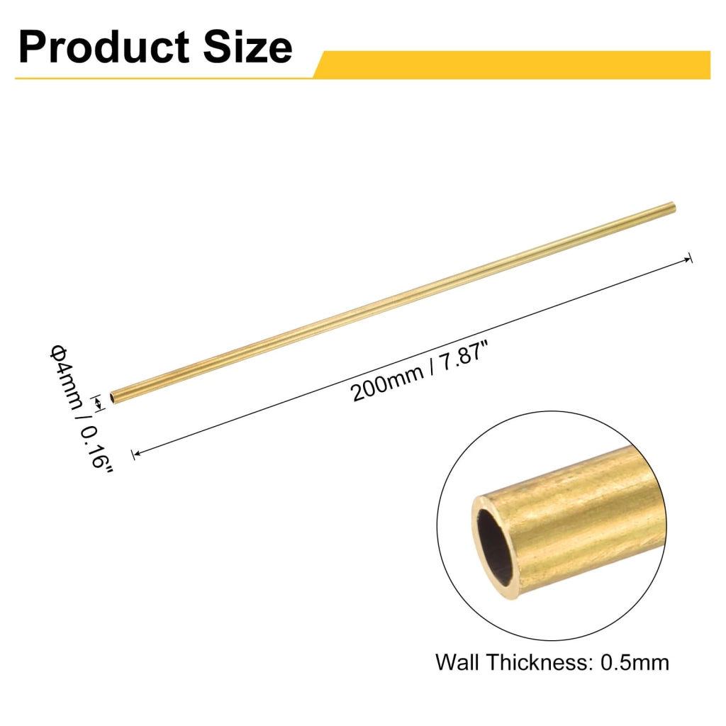 Tubi in ottone, 3 pezzi, 4 x 0,5 mm, 200 mm, senza saldature, a sezione circolare