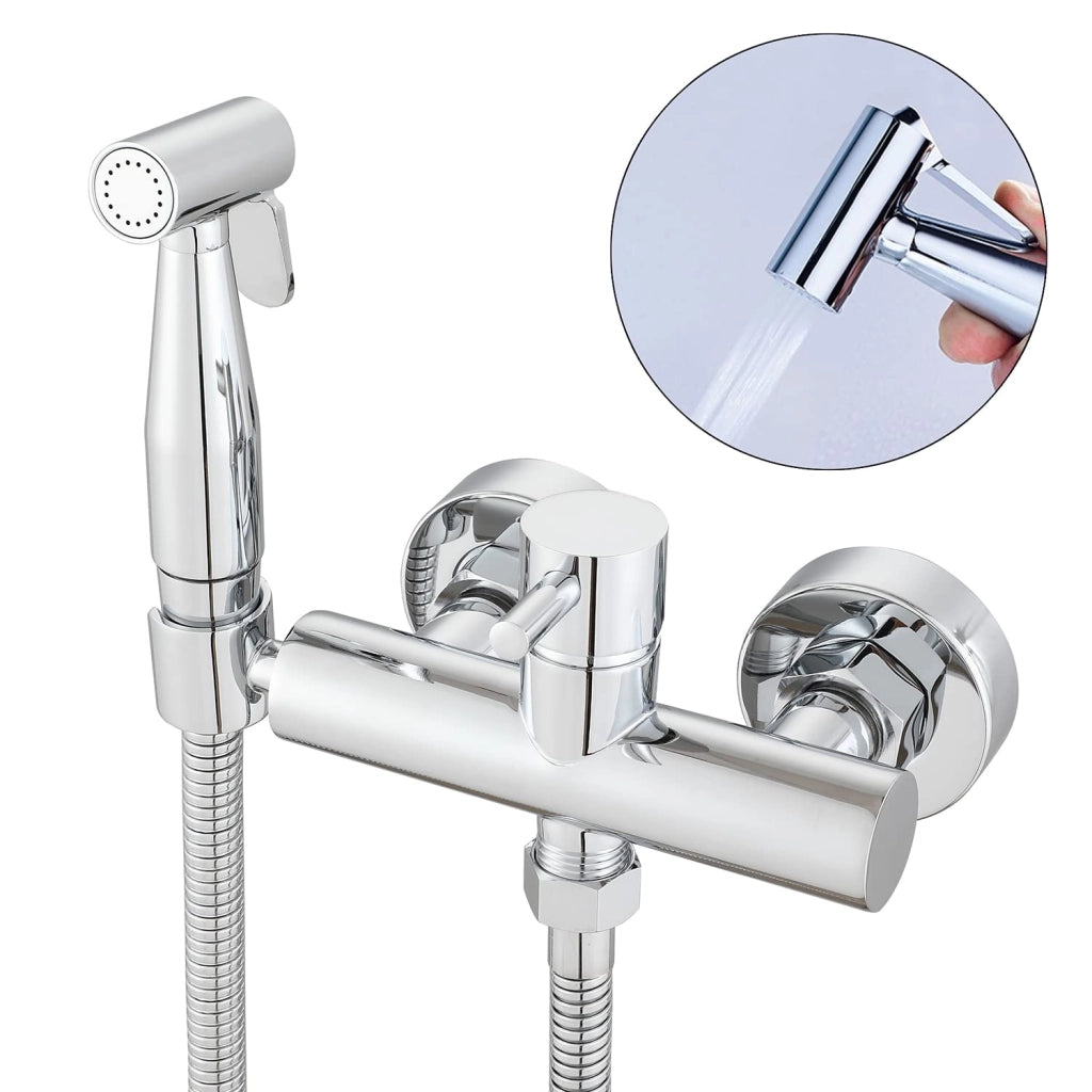 Set per bidet in ottone, cromato, composto da 4 pezzi, con doccetta manuale