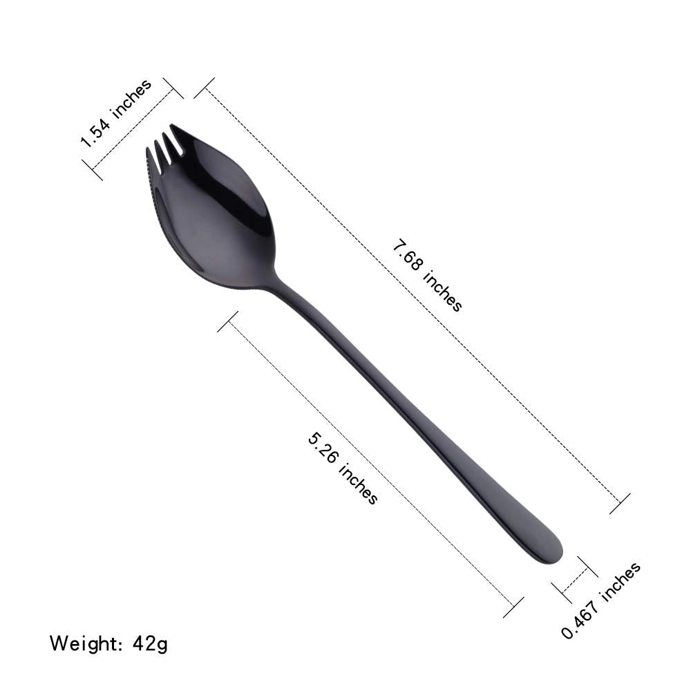 Set di 8 posate multifunzione "spork" in acciaio inossidabile 18/10, colore nero, lunghezza 19,5 cm