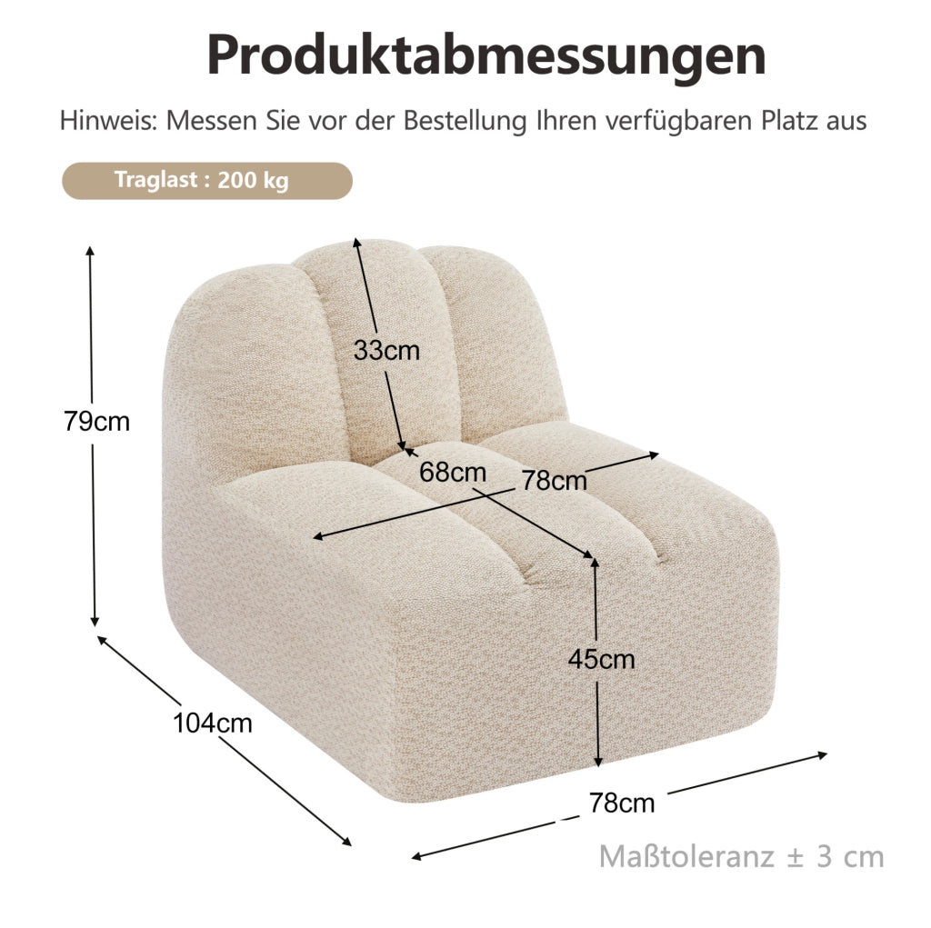 Divano modulare senza braccioli in pile granulato beige e bianco