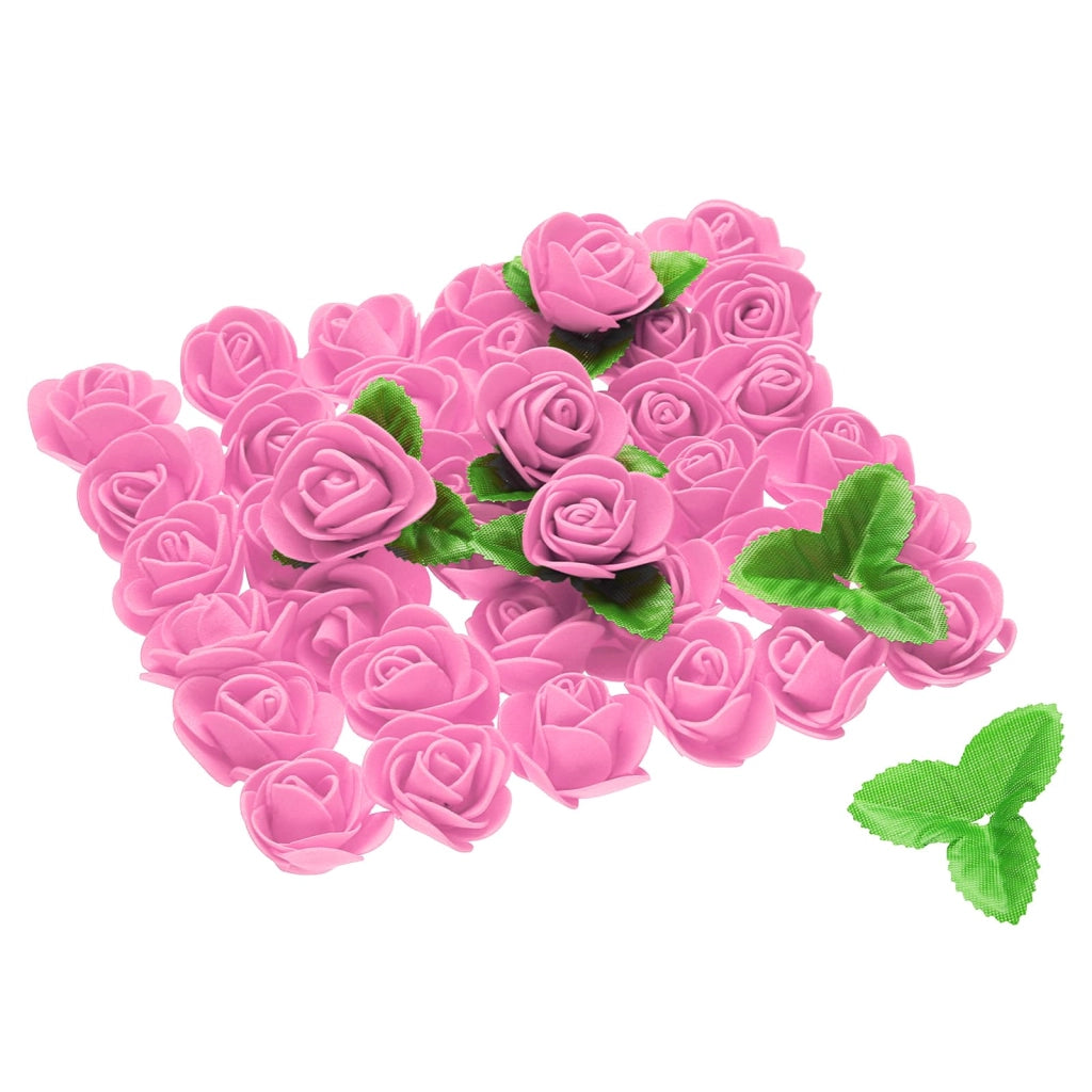 250 rose finto schiuma, 3,5 cm, senza stelo, con 10 foglie da 5 cm, per accessori per il fai-da-te, bouquet da sposa, decorazioni per la casa, rosa scuro
