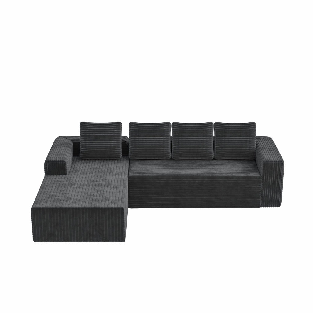 Divano modulare a L con chaise longue in velluto a coste grigio