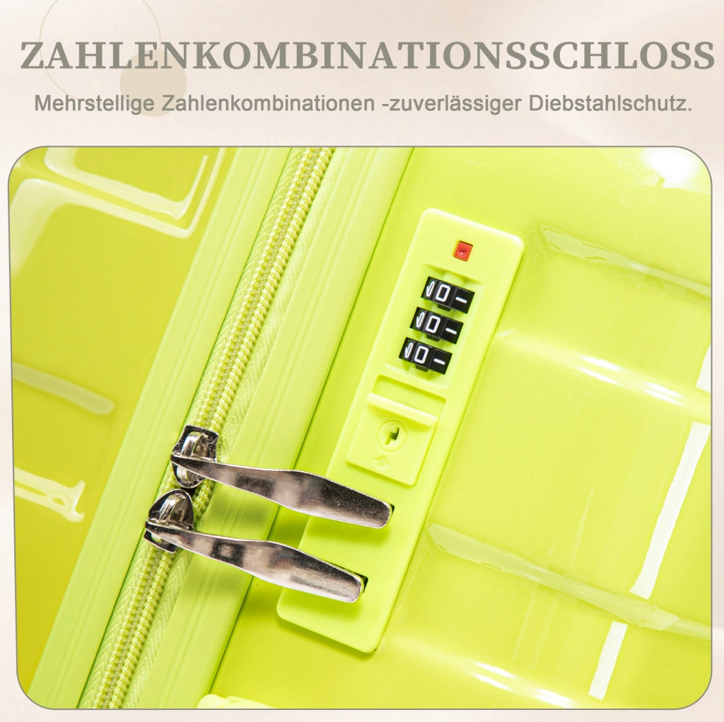 VALIGIA rigida 55 cm in PC verde con beauty case, set da 2 pezzi