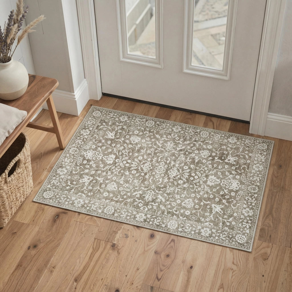 Tappeto a pelo corto, dimensioni 60x90 cm, lavabile, antiscivolo, motivo vintage, color marrone
