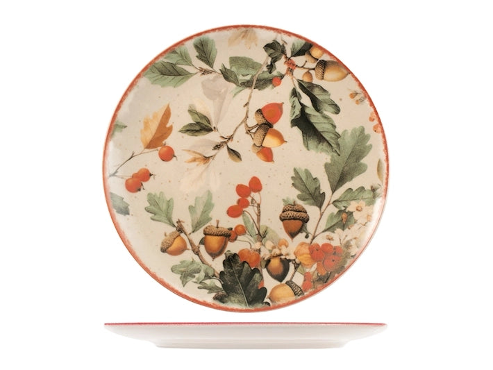 Servizio Piatti Crimson Leaves 18 Pezzi in Stoneware – Set Tavola per 6 Persone con Piatti Piani, Fondi e Dessert, Design Coupe Elegante e Decorativo H&H
