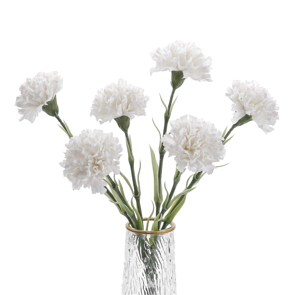 6 garofani artificiali, fiori artificiali, steli da 47 cm, colore bianco