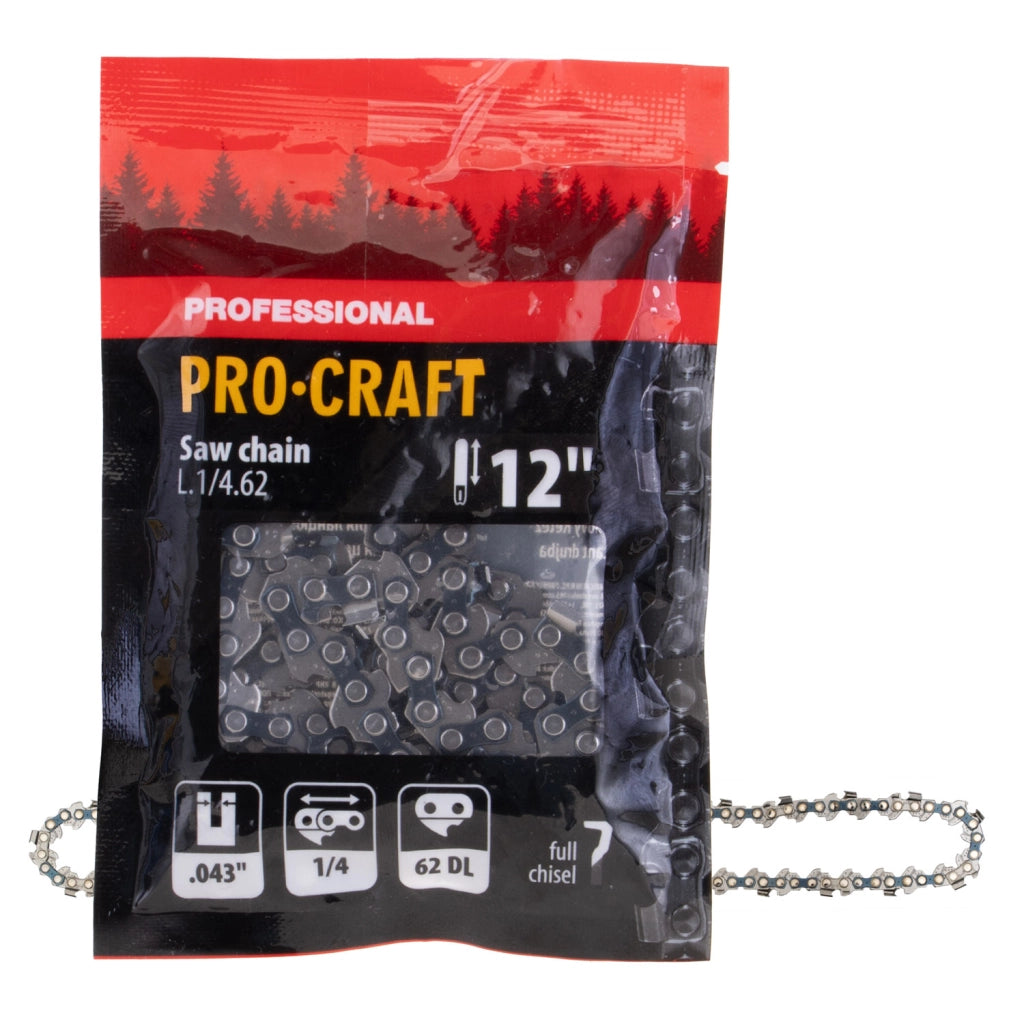 Catena per motosega Procraft L.1/4.62, passo 1/4 pollici, 62 maglie, barra 12 pollici (304 mm)