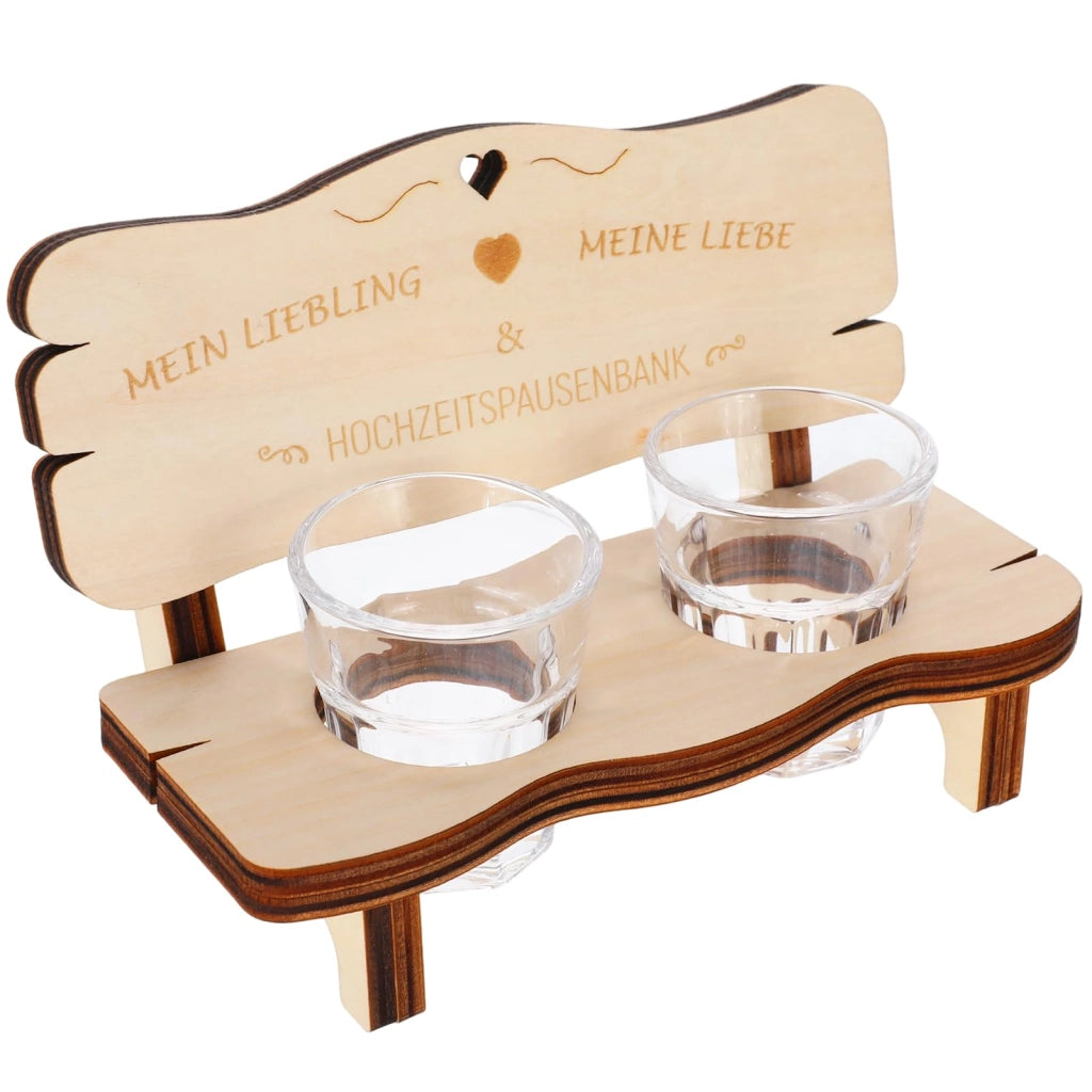 Set da toast con 2 bicchieri e base in legno, design classico, trasparente