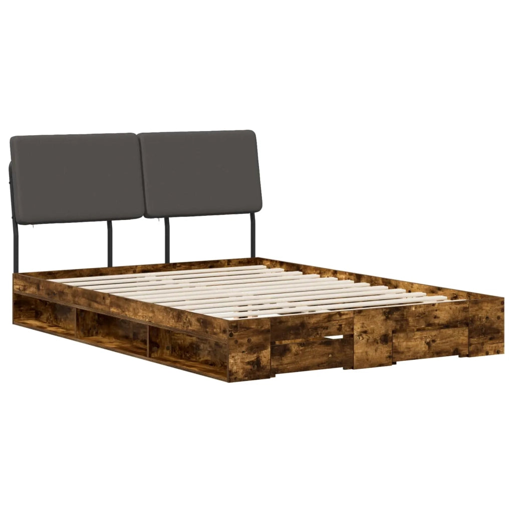 Double Bed with Headboard Rovere affumicato e grigio scuro 3439394
