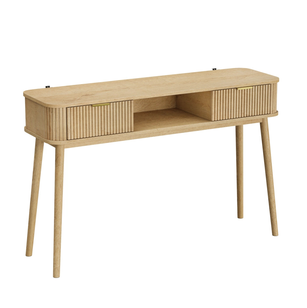 Consolle effetto rovere con 2 cassetti e ripiano aperto