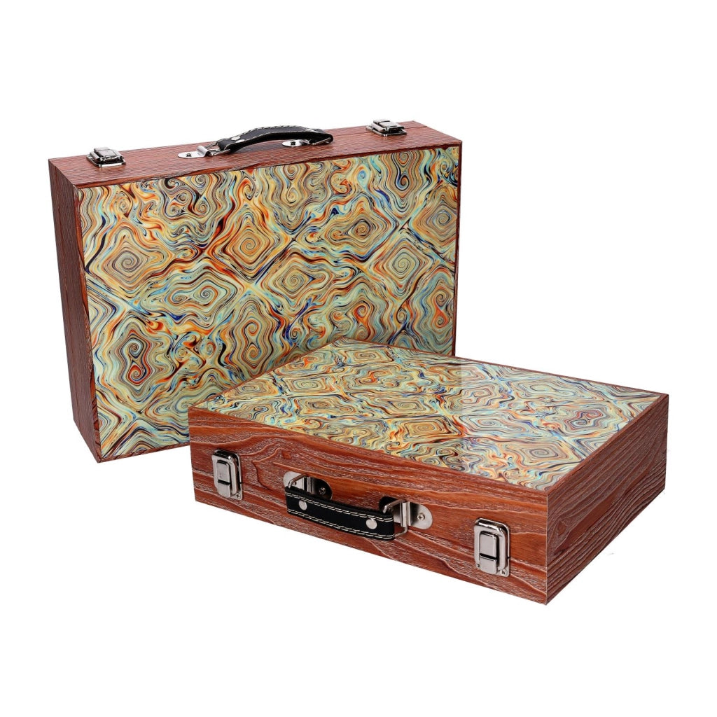 Scatola valigia legno 1-2 verde bordo marrone cm 34x9
