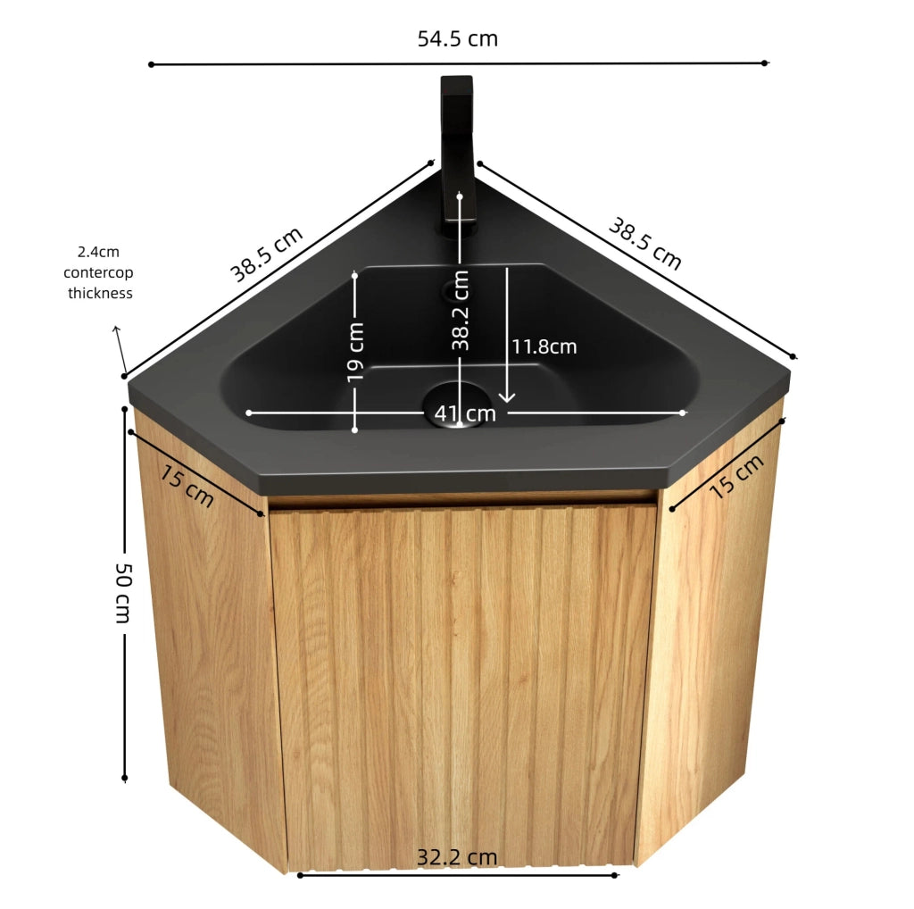 Mobile lavabo angolare bagno 54,5 x 38,5 x 50 cm nero e legno naturale, preassemblato