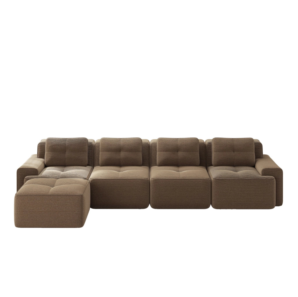 DIVANO Modulare 4 posti con chaise longue 382x177x69 cm in velluto a coste marrone