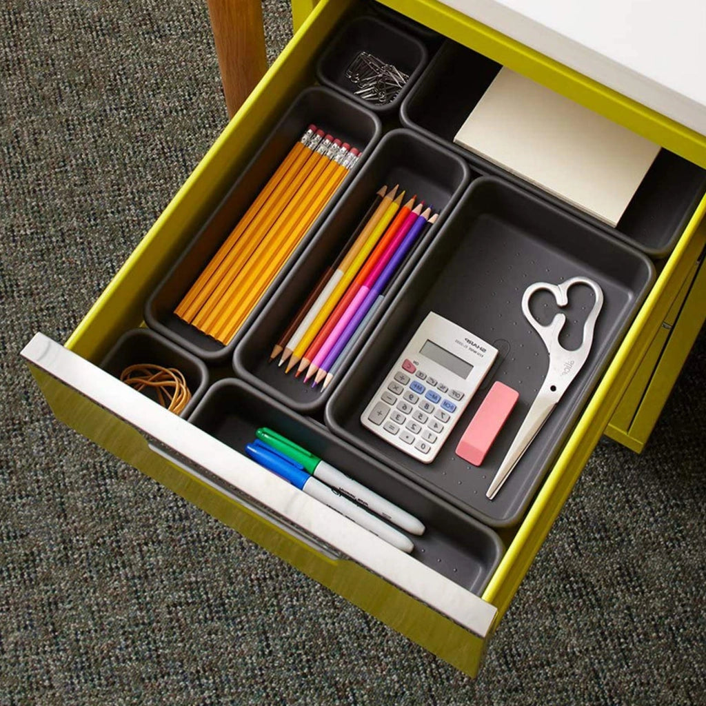 Organizzatore per cassetti, 8 pezzi, plastica, bianco, modulare