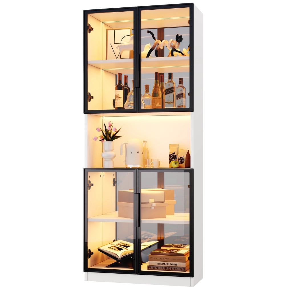 Vetrina bianca LED con vetri grigi e specchio 70x30x170 cm