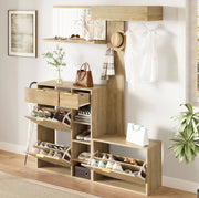 Set ingresso 4 elementi con scarpiera, panca, specchio e appendiabiti 130 x 30 x 174 cm