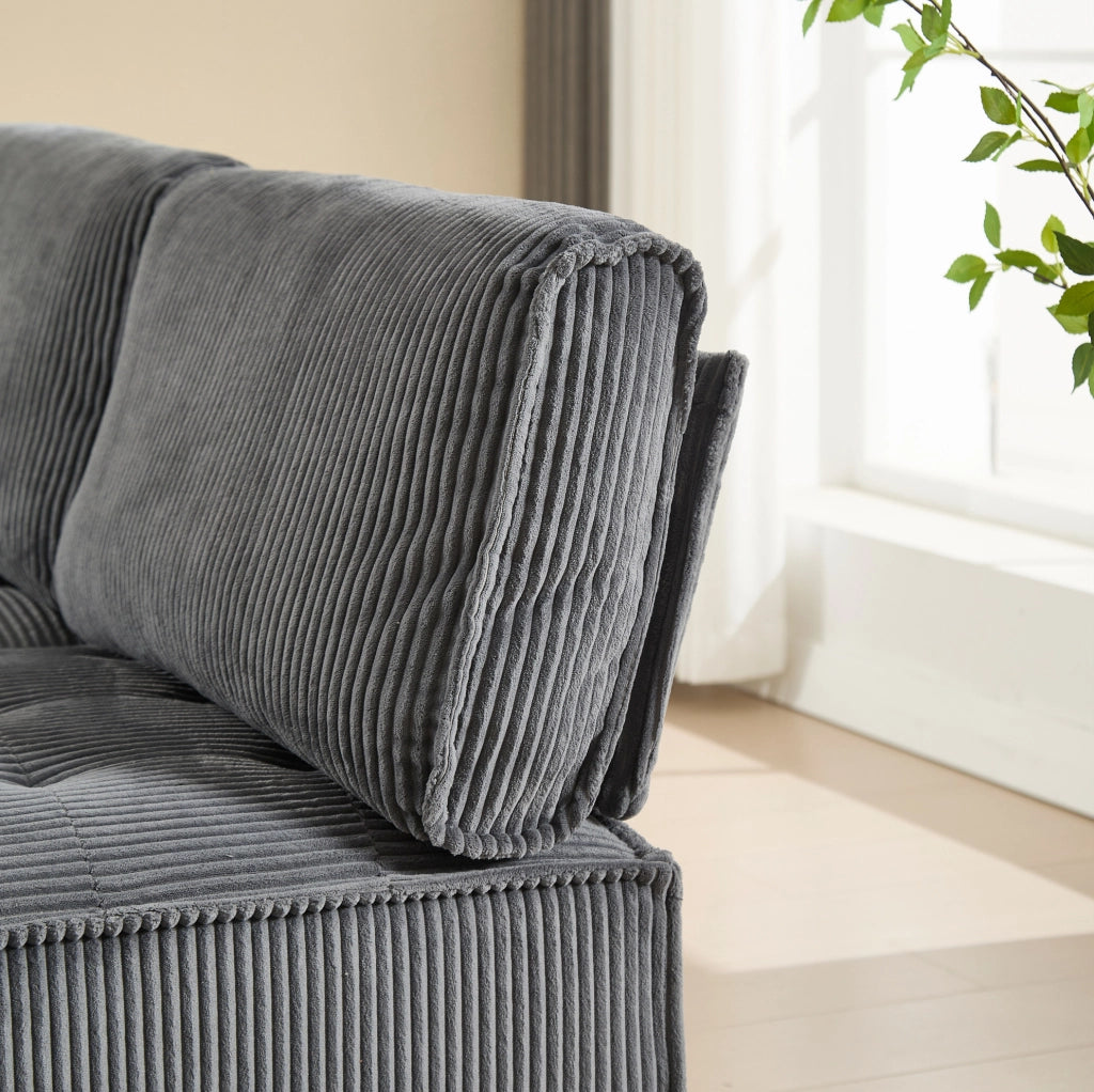 Divano modulare a 6 posti in velluto a coste grigio, 308 x 154 x 81,99 cm