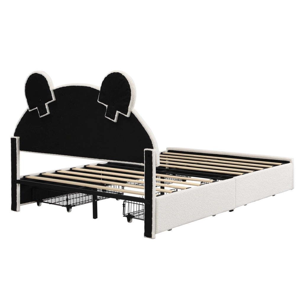 Letto imbottito per bambini 140 x 200 cm beige con 4 cassetti e LED