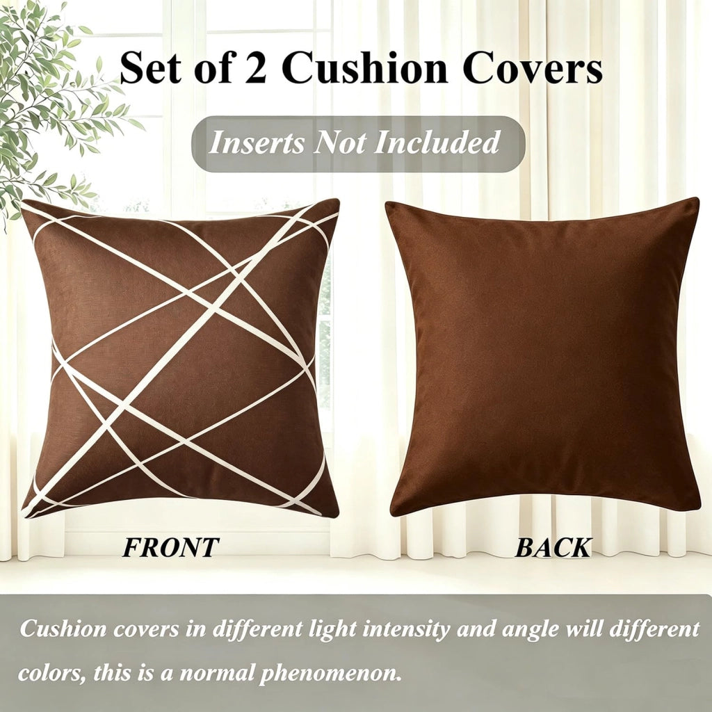 Coperte per cuscini in velluto, 45x45 cm, color marrone e bianco, set da 2, morbide, motivo geometrico