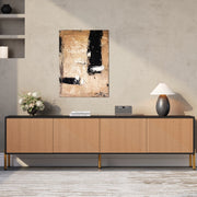 Mobile TV moderno nero e naturale 179x35x53,5 cm con gambe oro e design minimalista