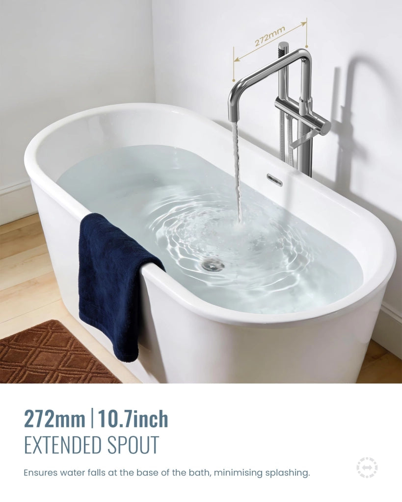 Rubinetteria da bagno a pavimento con doccetta a mano, montaggio a pavimento, rotazione 360 gradi, ottone, sistema doccia - cromato