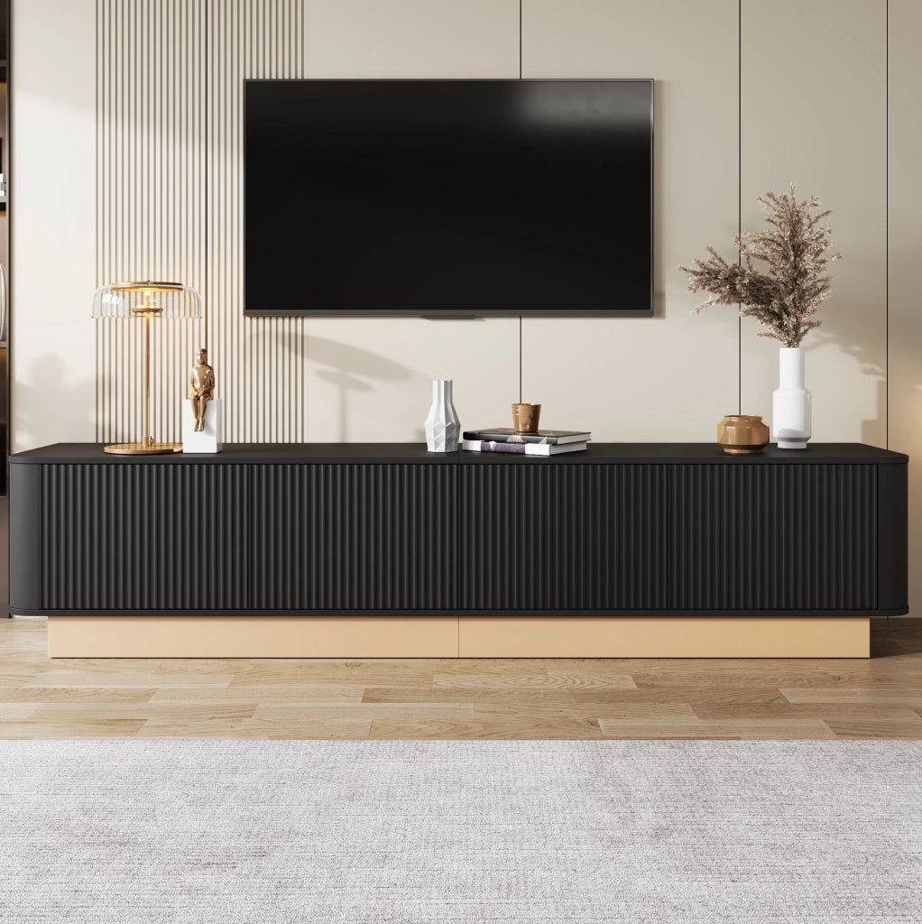 MOBILE TV 200 x 40 x 47,5 cm in MDF nero con 4 ante e ripiani regolabili