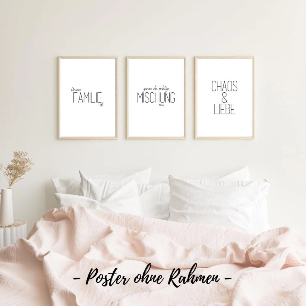 Poster in bianco e nero – Caos + Amore – Formato A3 (30x42 cm), senza cornice